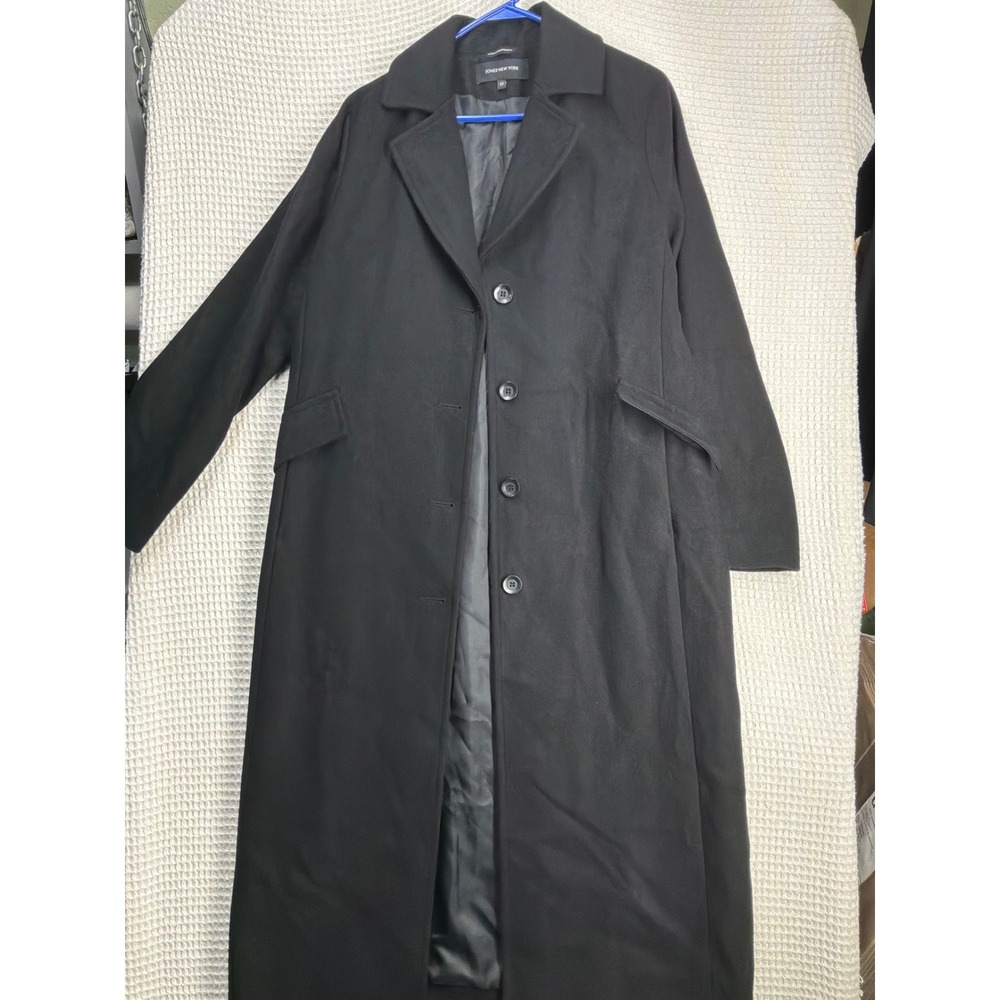 Classic Womens Jones New York Wool Blend Longline Button Front Coat 12 Black